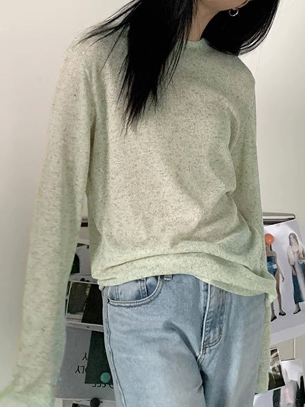 Plain Crewneck Casual Thin Long Sleeve Knits