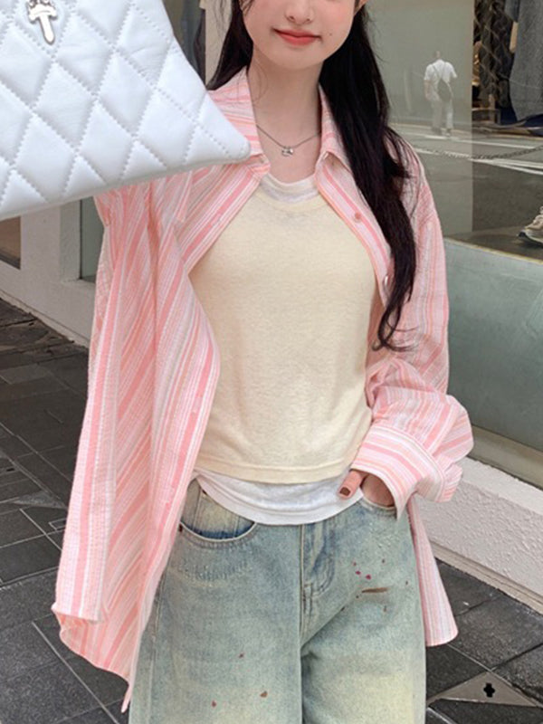 Fresh Stripe Thin Long Sleeve Blouse
