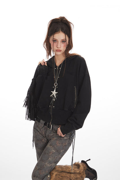 Cropped Zip Up Vintage Hoodie