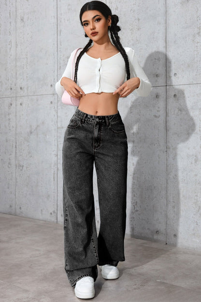 Casual High Waist Relaxed Straight Leg Jeans