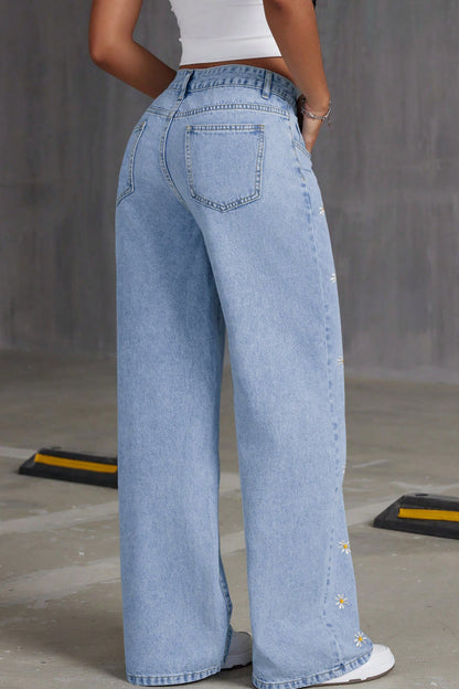 Floral Embroidered Denim Jeans