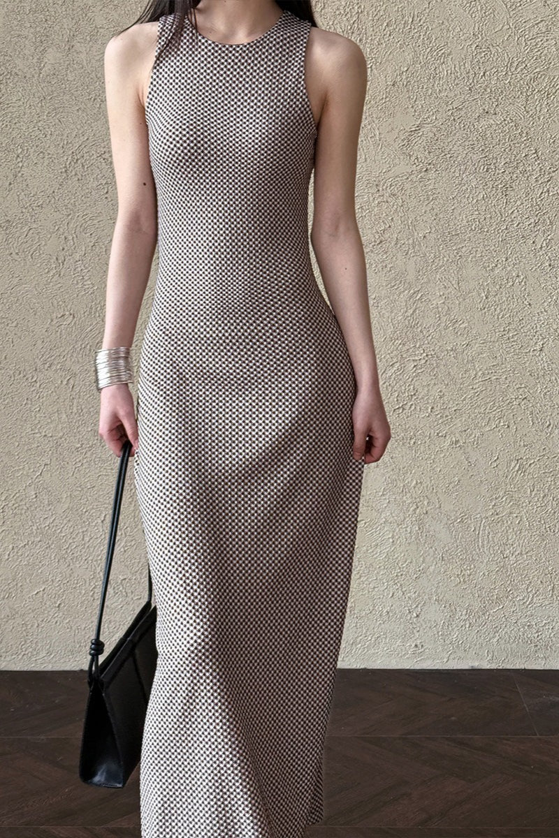 | Sleeveless Checkered Maxi Dress