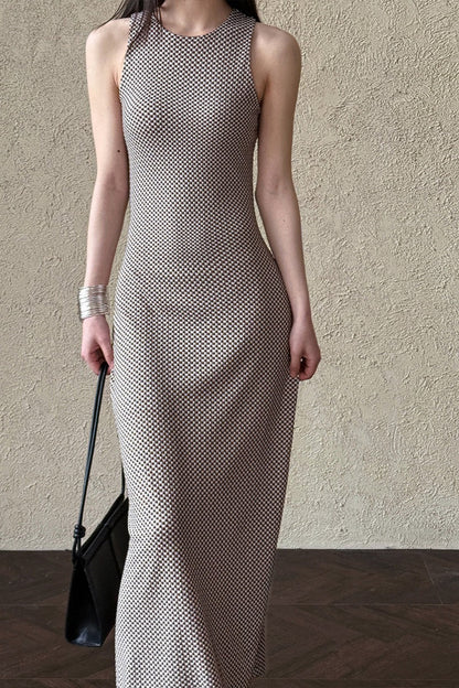 | Sleeveless Checkered Maxi Dress