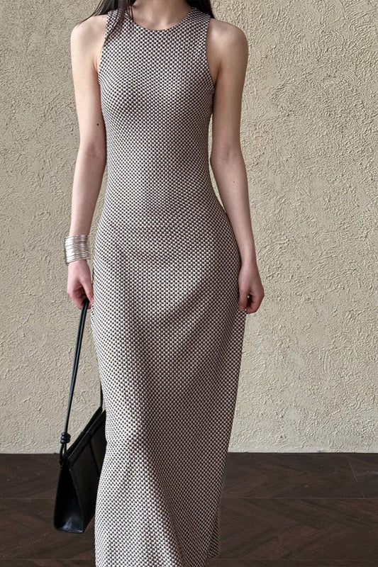 | Sleeveless Checkered Maxi Dress
