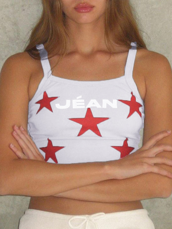 Contrast Color Star Print Short Cami Top