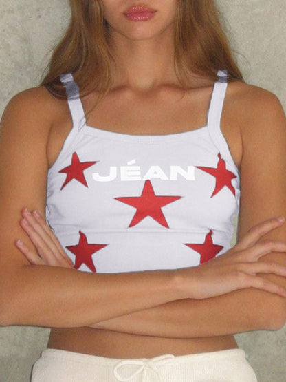 Contrast Color Star Print Short Cami Top