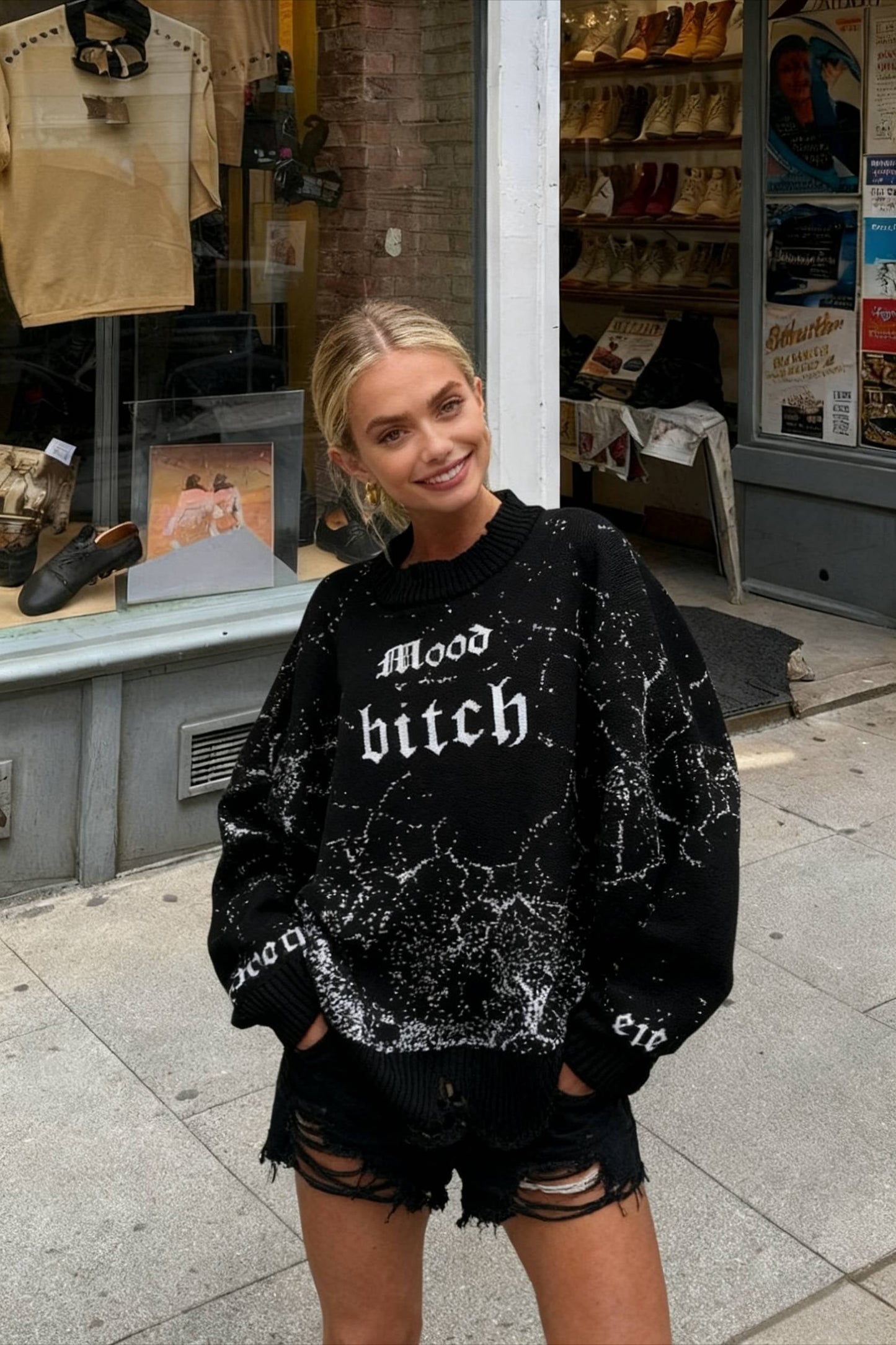 Contrast Letter Knit Pullover Sweater