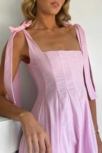 Solid Color Sleeveless Tie-up Suspender Elegant Patchwork Maxi Dress