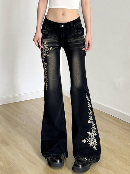 American Vintage Rose Embroidery Flare Jeans