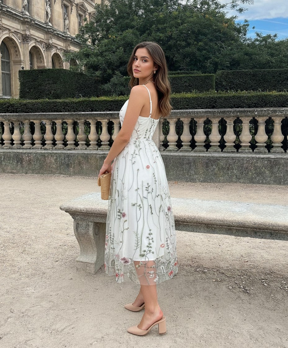 Party Mesh Flowered A Embroidery for Gown Line Summer