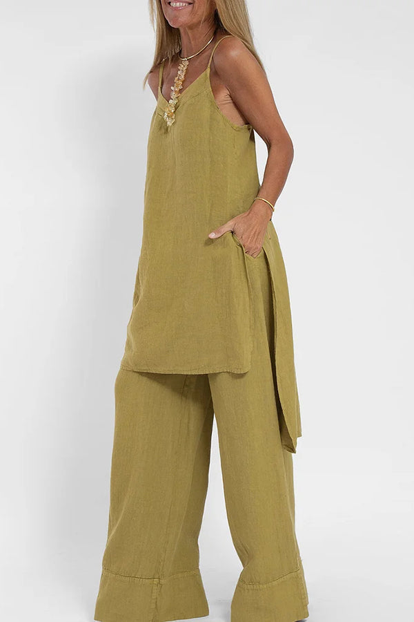 Women Casual Linen Strappy Two Set Suits