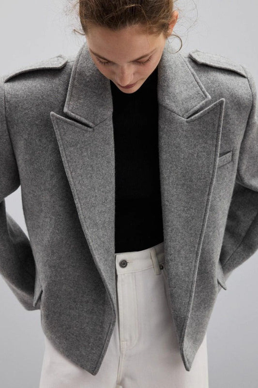 Notch-Lapel Epaulet Wool Blend Loose Coat