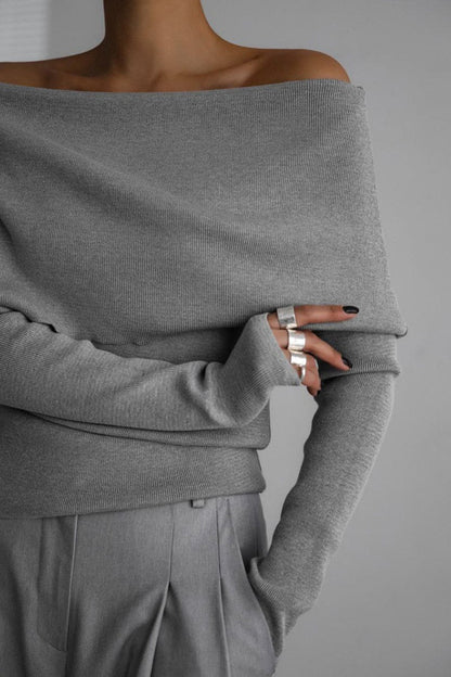 Sexy Off Shoulder Ribbed Sweater