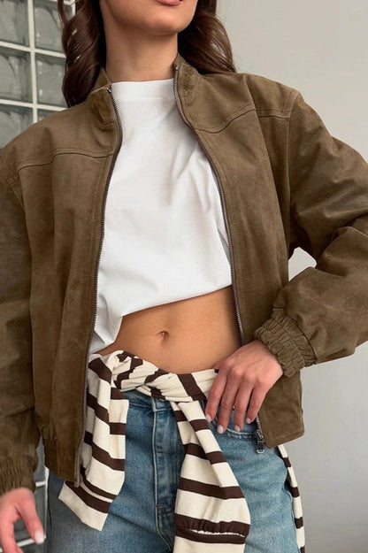 Retro Suede Stand Collar Jacket