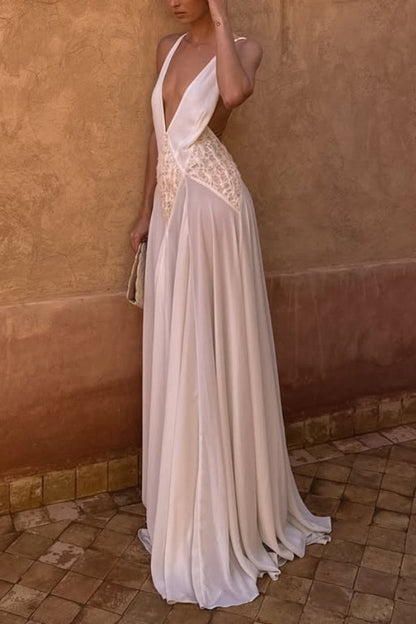 Venus By The Sea Tulle Lace Patchwork Backless Flowy Maxi Dress
