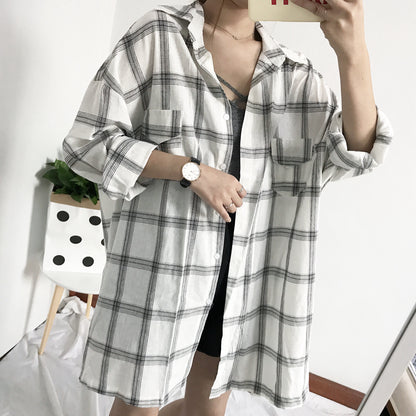 Cute Casual Plaid Flannel Loose Oversized Long Sleeve Shirt Top Boyfriend Baggy E-Girl Kawaii Korean Japanese Harajuku Retro Streetwear