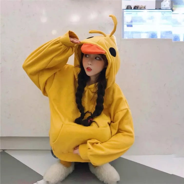 Cute 3D Yellow Duck Hoodie Long Sleeve Pullover Casual Aesthetic Casual E-Girl Kawaii Korean Japanese Harajuku