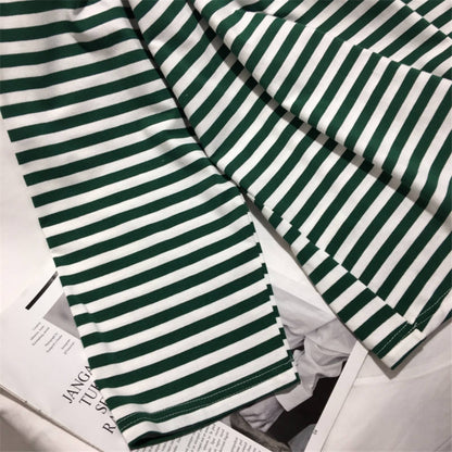 Cute Casual Stripe Round Neck Long Sleeve Tee Shirt T-shirt Top Plus Oversized Baggy E-Girl Kawaii Korean Japanese Harajuku Retro Streetwear