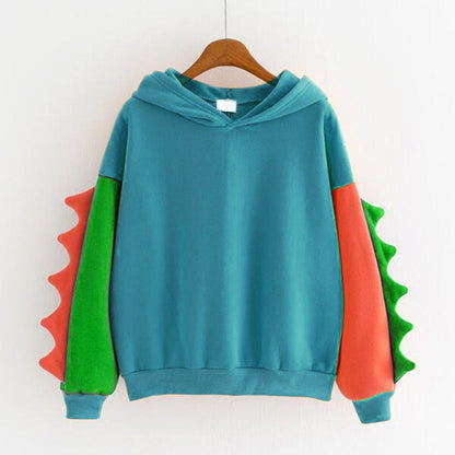 Dinosaur Colourful Cartoon Casual Loose Oversized Hoodie Sweater Sweatshirt Long Sleeve Pullover E-Girl Kawaii Korean Japanese Harajuku Streetwear