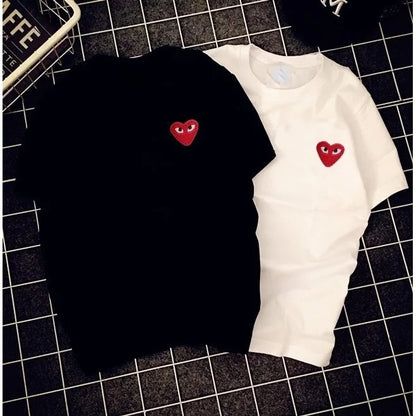 Cute Heart Shape Love Embroidery Loose Oversize Short Sleeve Short T-shirt Tee Top Summer Casual E-Girl Kawaii Korean Japanese Harajuku Streetwear