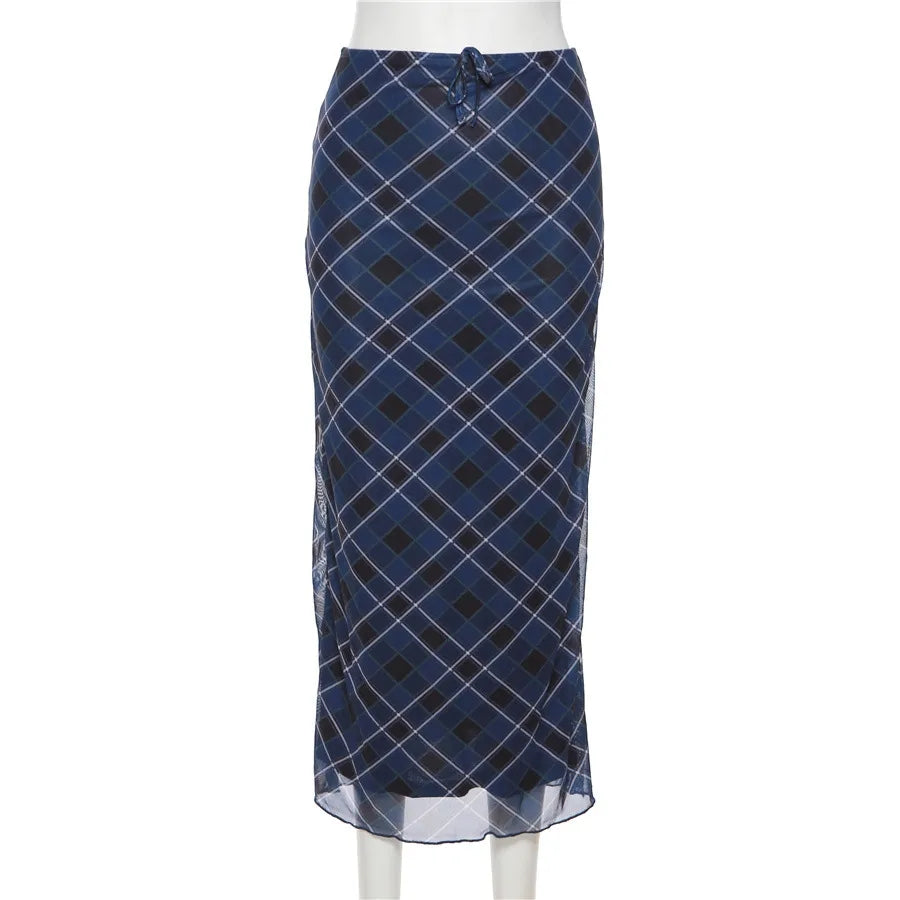 Blue Plaid Maxi Skirt