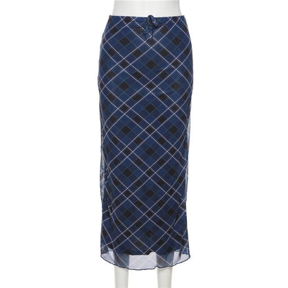 Blue Plaid Maxi Skirt