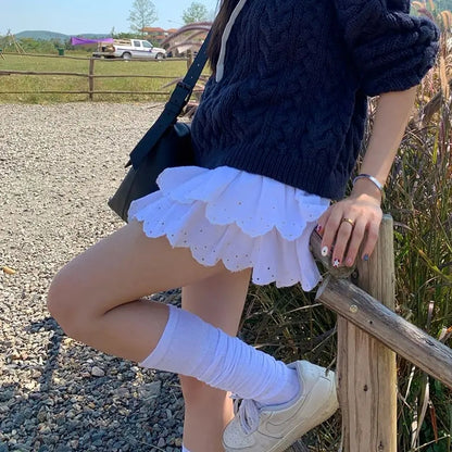 White Double Layer Mini Skirt
