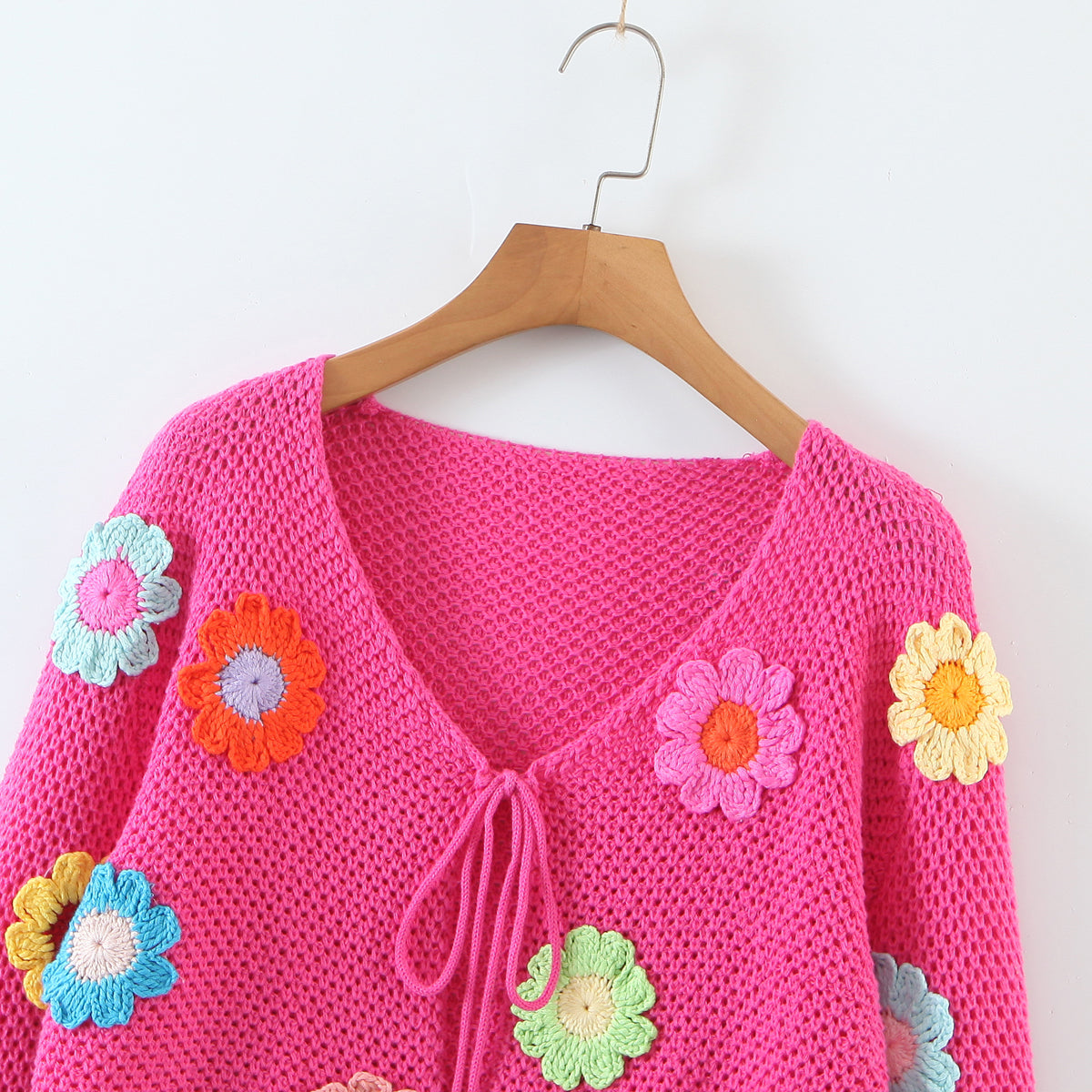 Pink Flower Crochet Top + Flare Sleeve Sweater