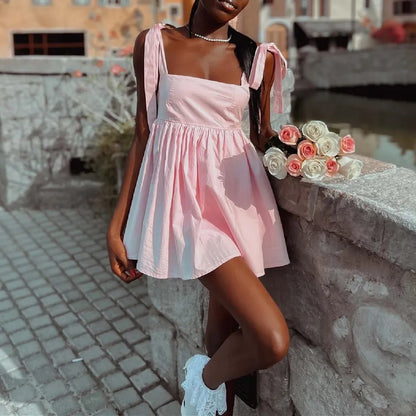 Pink Bow Tie Up Mini Dress