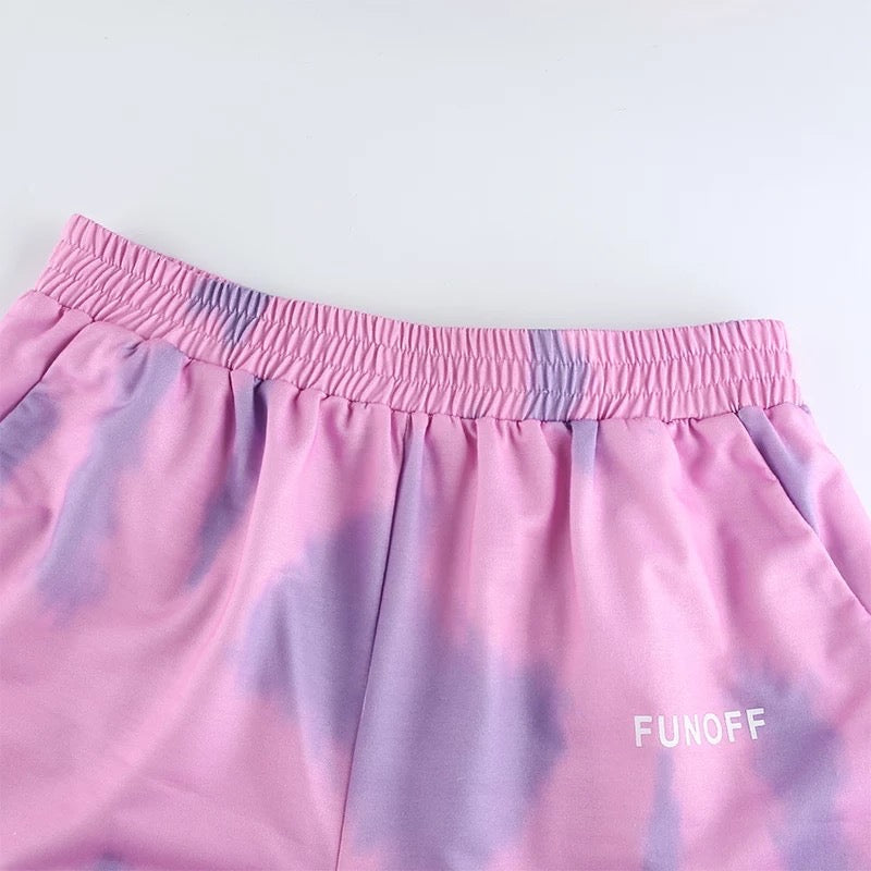 Cute Colorful Tie Dyed Print Casual Sweat Short High Waisted Pants Bottom E-Girl Kawaii Korean Japanese Harajuku Chinese Retro Streetwear Aesthetic