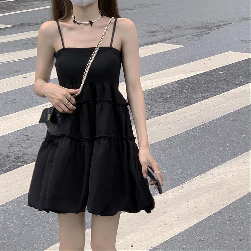 Black Ruffle Pleated Sundress