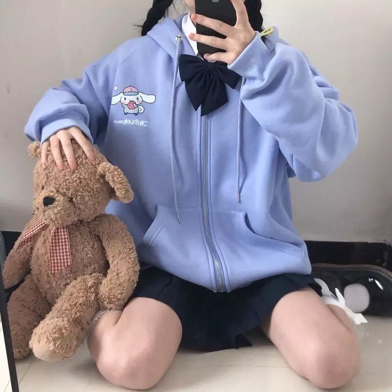 Cute Anime Cartoon Print Long Sleeve Zipper Zip Up Hoodie Sweatshirt Sweater Pullover Jumper E-Girl Kawaii Korean Japanese Harajuku Streetwear
