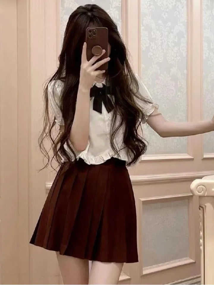 Sweet Peterpan Collar Ruffle Short Sleeve Blouse