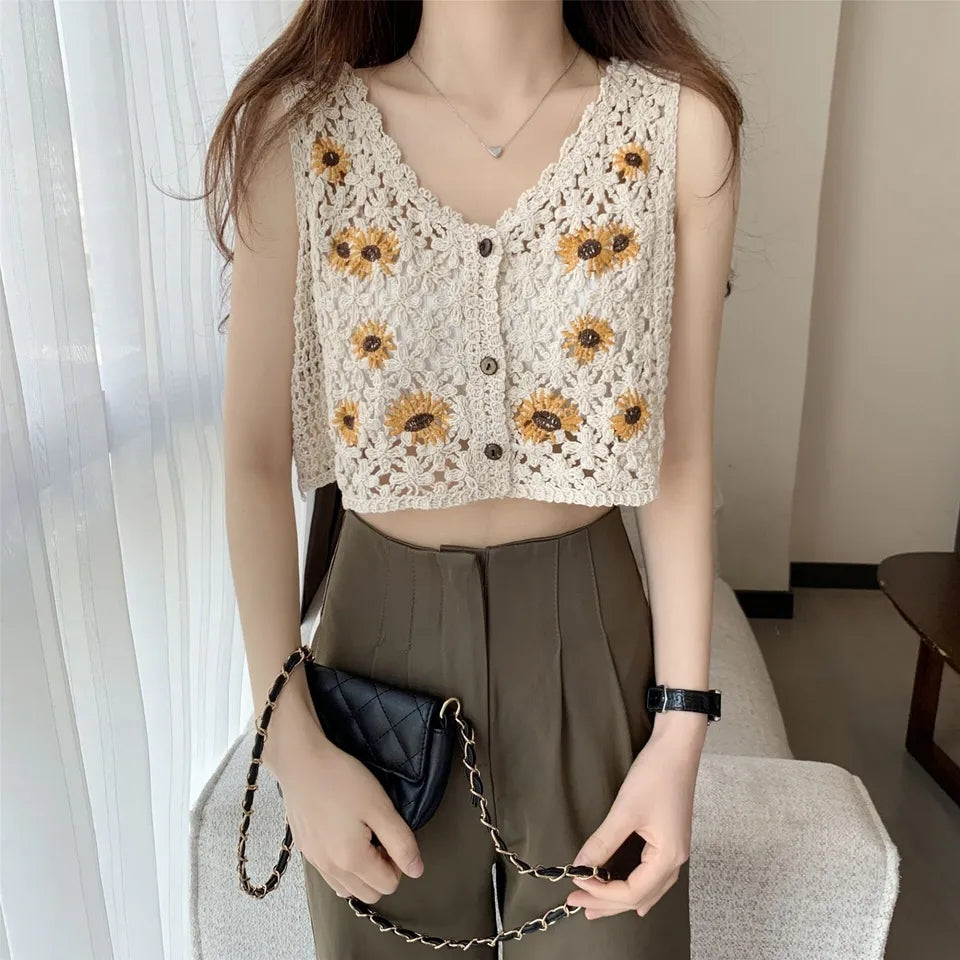 Sunflower Knit Crop Top