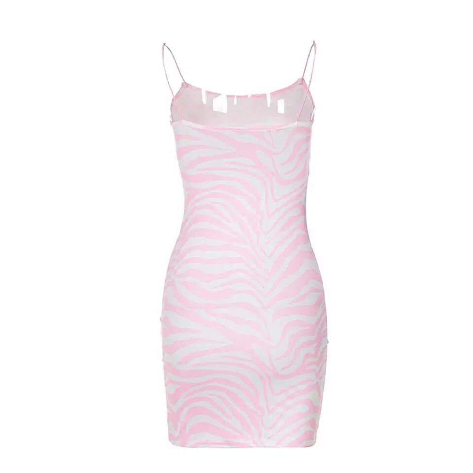 Pink Zebra Print Backless Bodycon Dress Party Club Summer Aesthetic Casual E-Girl Kawaii Korean Japanese Harajuku