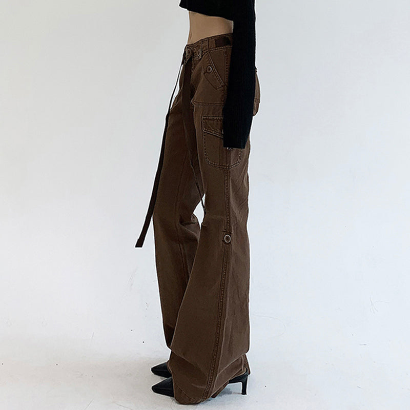 Brown Flare Boot Cut High Waist Trousers