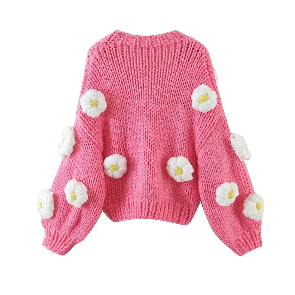 3D Flower Crochet Knit Cardigan