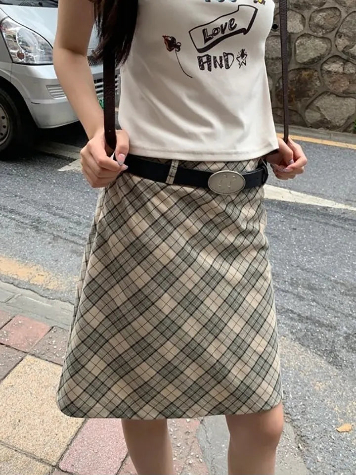 Plaid A-Line Midi Skirt