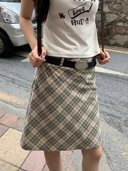 Plaid A-Line Midi Skirt