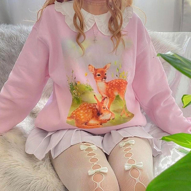 Deer Print Loose Sweatshirt
