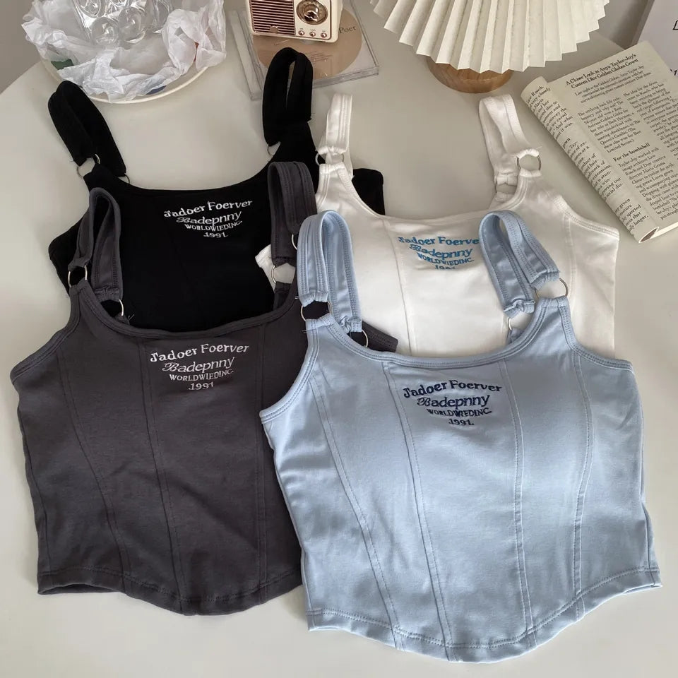 Y2K Letter Embroidery Sleeveless Crop Top