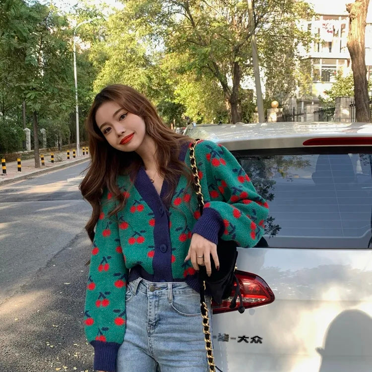 Cherry Print Soft Knit Cardigan