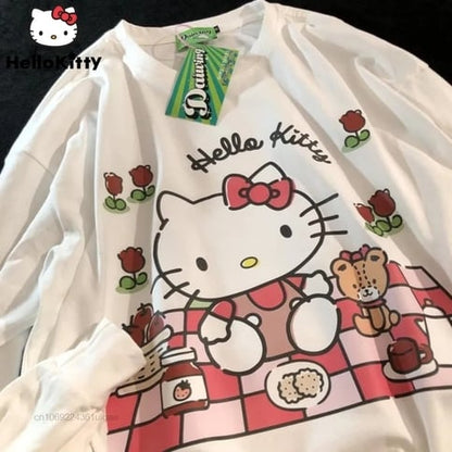 Cat Japanese Anime Print Long Sleeve Shirt