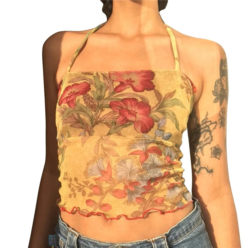 Flower Mesh Crop Top
