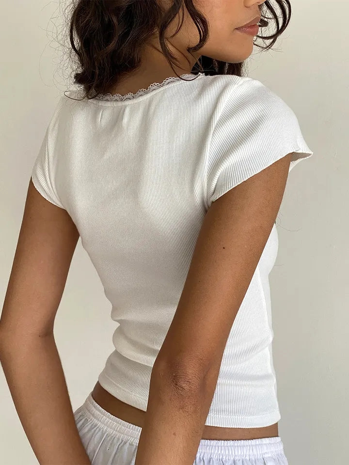 White Lace Short Sleeve Shirt