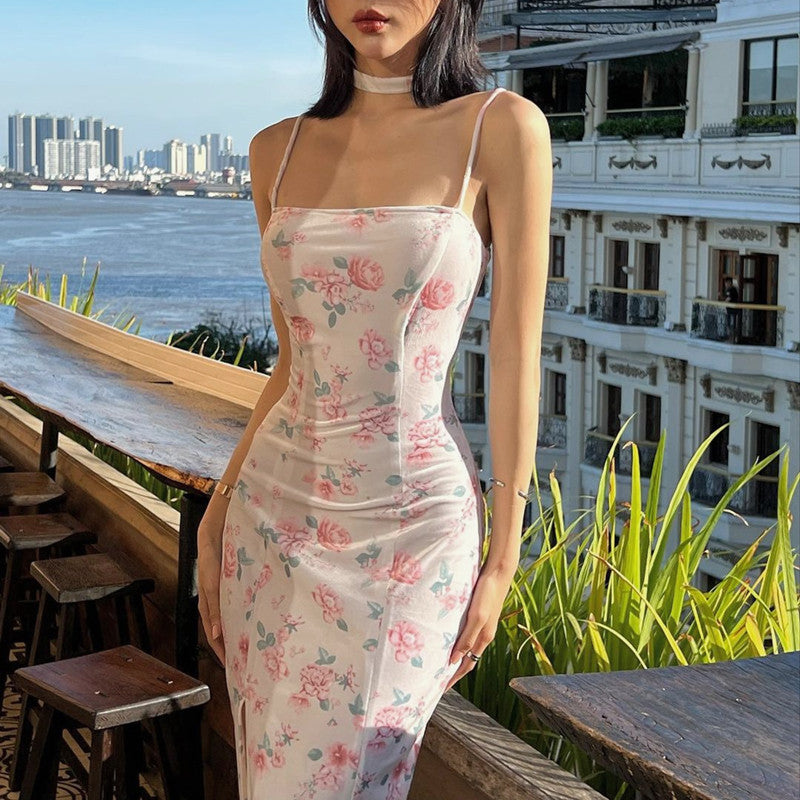 Flower Print Lace Up Split Mini Dress