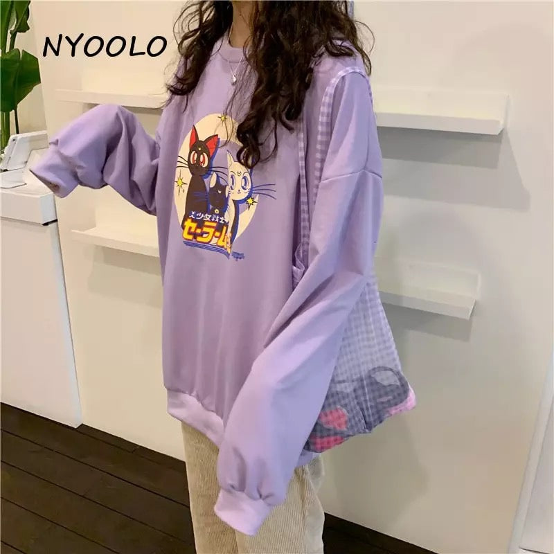 Japanese Anime Girl Cat Cartoon Print Hoodie