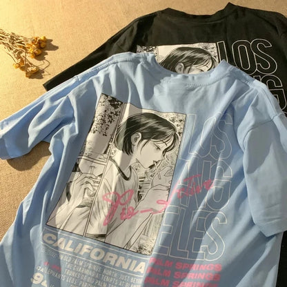 Cute Anime Girl Juice Box Cartoon Print Loose Oversize Short Sleeve T-shirt Punk Goth Aesthetic Casual Summer E-Girl Kawaii Korean Japanese Harajuku