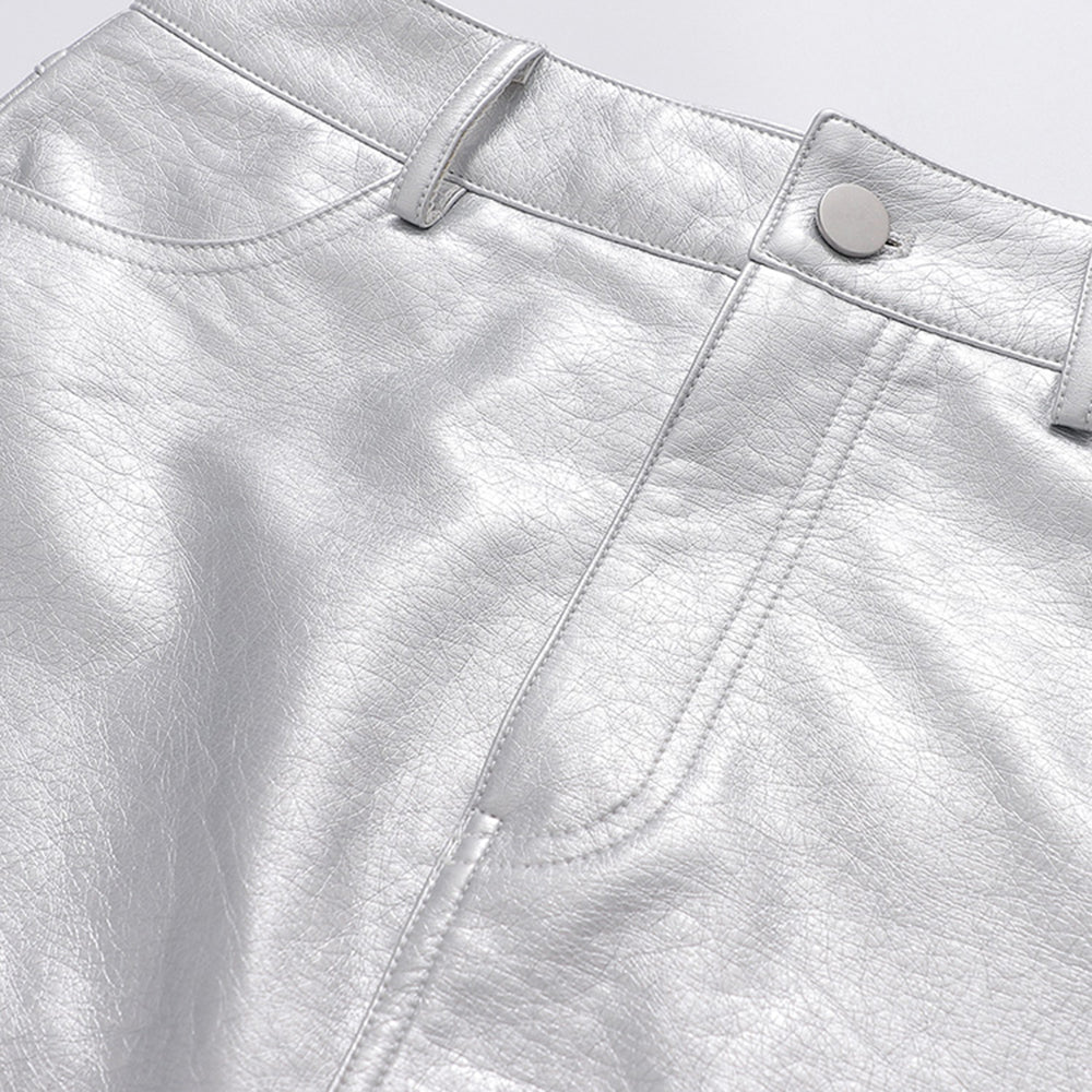 Silver Metalic Pocket Mini Skirt