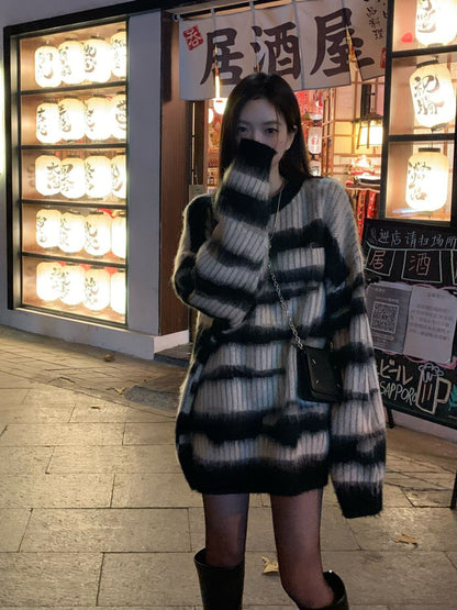 Black Stripe Knit Oversized Sweater